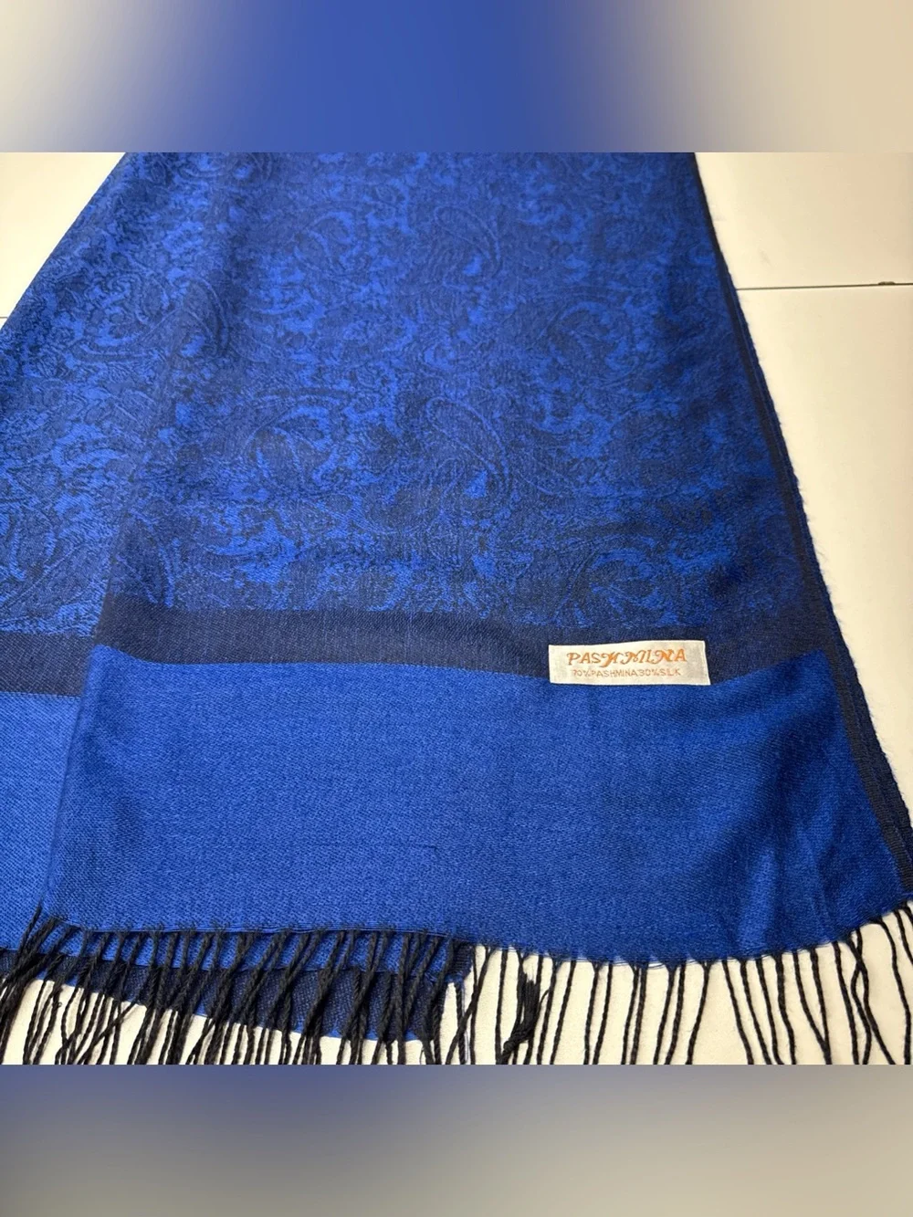 Pashmina Scarf Wrap Shawl Throw Blue‎ Paisley Fringe 26